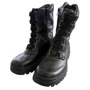 NWOT Dr Scholls Sarge Black Combat Boots 1.5" Platform w/Zipper Closure Rave-6.5